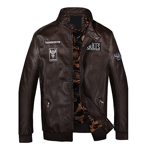 

Men's Leather Jackets Solid Colored Fall Jacket Regular Long Sleeve Coat Tops Black
