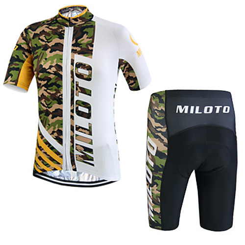 

Miloto Men's Short Sleeve Cycling Jersey with Shorts Yellow Bike Shorts Jersey Clothing Suit Breathable Quick Dry Sweat-wicking Sports Polyester Lycra Sports Mountain Bike MTB Road Bike Cycling