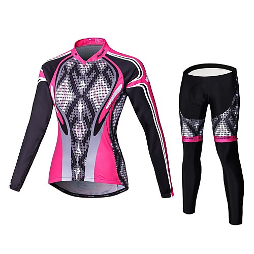 

Malciklo Women's Long Sleeve Cycling Jersey with Tights Pink Geometic British Plus Size Bike Tights Clothing Suit Breathable 3D Pad Quick Dry Sports Coolmax Elastane Lycra Geometic Mountain Bike MTB