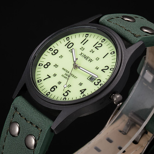 

Men's Sport Watch Fashion Watch Military Watch Quartz Leather Green Water Resistant / Waterproof Calendar / date / day Noctilucent Analog Vintage Casual Aristo - Green