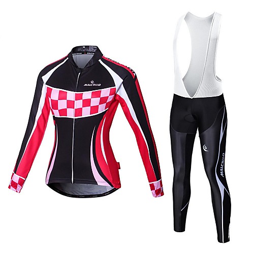 

Malciklo Women's Long Sleeve Cycling Jersey with Bib Tights White Black British Plus Size Bike Jersey Bib Tights Clothing Suit Breathable 3D Pad Quick Dry Back Pocket Sports Velvet Lycra Classic