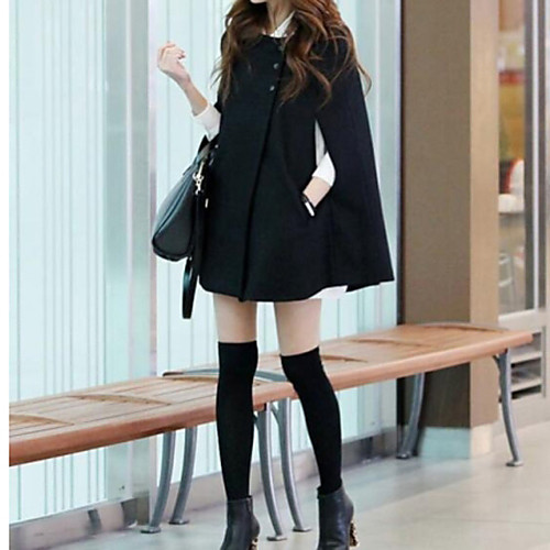 

Women's Coat Solid Colored Classic Simple Fall Peaked Lapel Parka Regular Casual / Daily Long Sleeve Polyester Coat Tops Black