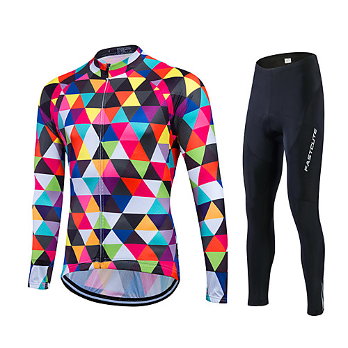 

Fastcute Men's Long Sleeve Cycling Jersey with Tights Winter Lycra Polyester Plus Size Bike Jersey Tights Clothing Suit Breathable 3D Pad Quick Dry Sweat-wicking Sports Sports Mountain Bike MTB Road