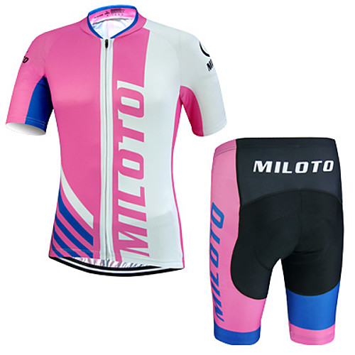 

Miloto Men's Short Sleeve Cycling Jersey with Shorts Pink Bike Shorts Jersey Clothing Suit Breathable Quick Dry Sweat-wicking Sports Polyester Lycra Sports Mountain Bike MTB Road Bike Cycling