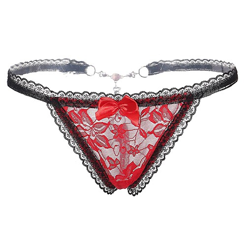 

Women's Lace Lace / Cotton Sexy G-strings & Thongs Panties Patchwork Mid Waist Black Purple Red One-Size