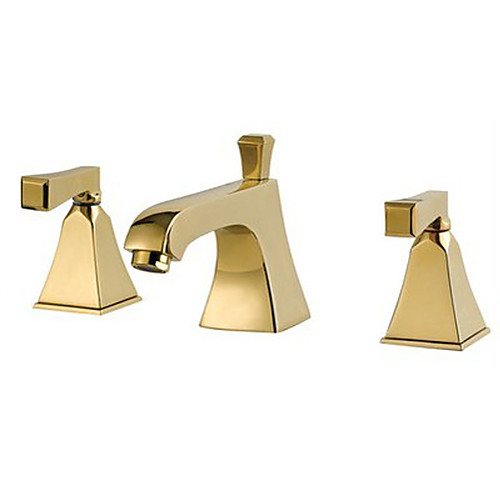 

Contemporary Modern Widespread Widespread Ceramic Valve Two Handles Three Holes Ti-PVD, Bathroom Sink Faucet