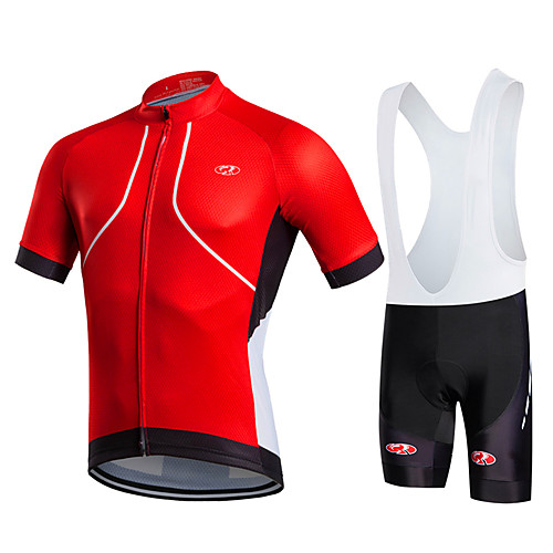 

Fastcute Men's Short Sleeve Cycling Jersey with Bib Shorts Red Green Blue Solid Color Plus Size Bike Bib Shorts Jersey Bib Tights Breathable 3D Pad Quick Dry Sweat-wicking Sports Polyester Lycra