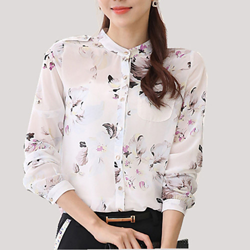 

Women's Shirt Floral Plus Size Flower Long Sleeve Daily Tops White