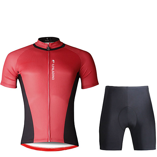 

ILPALADINO Men's Short Sleeve Cycling Jersey with Shorts Black Solid Color Bike Clothing Suit Breathable 3D Pad Quick Dry Ultraviolet Resistant Reflective Strips Sports Lycra Solid Color Mountain