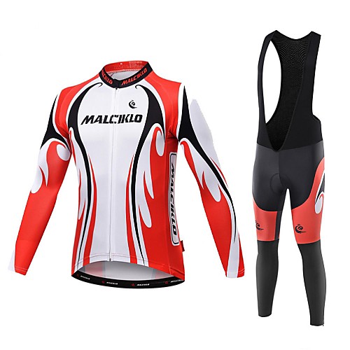 

Malciklo Men's Long Sleeve Cycling Jersey with Bib Tights White Black Geometic British Bike Tights Clothing Suit Breathable 3D Pad Quick Dry Sports Coolmax Elastane Lycra Geometic Mountain Bike MTB