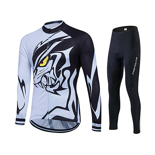 

Fastcute Men's Long Sleeve Cycling Jersey with Tights Winter Lycra Polyester Black Lion Plus Size Bike Jersey Tights Clothing Suit Breathable 3D Pad Quick Dry Sweat-wicking Sports Lion Mountain Bike