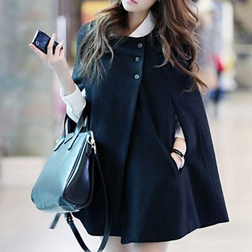

Women's Coat Solid Colored Basic Fall Cloak / Capes Regular Daily Sleeveless Polyester Coat Tops Black