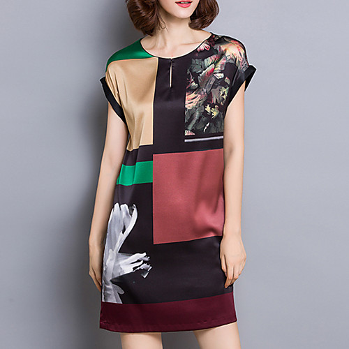 

Women's Shift Dress Short Mini Dress Black Blue Short Sleeve Geometric Print Summer Round Neck S M L XL XXL 3XL 4XL / Plus Size