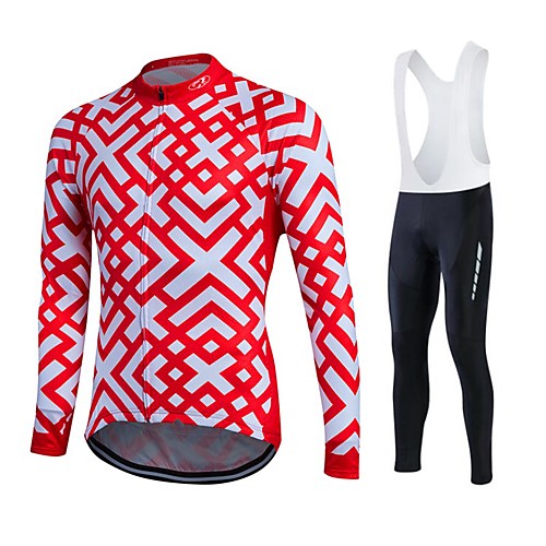 

Fastcute Men's Long Sleeve Cycling Jersey with Bib Tights Winter Fleece Polyester Lycra Plus Size Bike Jersey Tights Bib Tights Breathable 3D Pad Quick Dry Sweat-wicking Sports Sports Mountain Bike