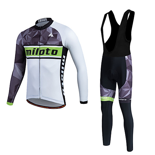 

Miloto Men's Women's Long Sleeve Cycling Jersey with Bib Tights Winter Fleece Polyester Silicon Black / White Plus Size Bike Pants / Trousers Jersey Tights Thermal / Warm Fleece Lining Breathable 3D