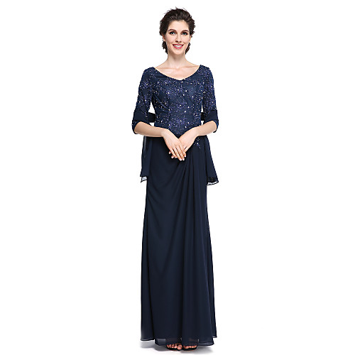 

Sheath / Column Mother of the Bride Dress Elegant V Neck Ankle Length Chiffon Lace Half Sleeve with Lace 2021