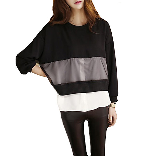 

Women's Blouse Patchwork Layered Long Sleeve Going out Tops Streetwear Black