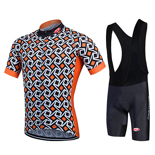 

Fastcute Men's Women's Short Sleeve Cycling Jersey with Bib Shorts Lycra Polyester SilverBlue Plaid Checkered Plus Size Bike Bib Shorts Jersey Bib Tights Breathable 3D Pad Quick Dry Sweat-wicking