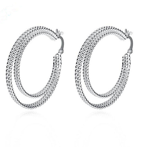 

Women's Hoop Earrings Statement European Double-layer Fashion Sterling Silver Silver Plated Earrings Jewelry White For Party Daily Casual