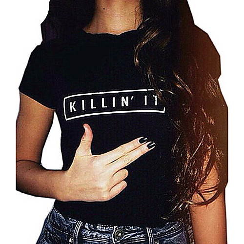 

Women's T shirt Letter Short Sleeve Daily Tops Cotton White Black
