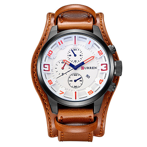 

CURREN Men's Sport Watch Military Watch Analog Quartz Luxury Calendar / date / day Cool / Two Years / Stainless Steel / Leather