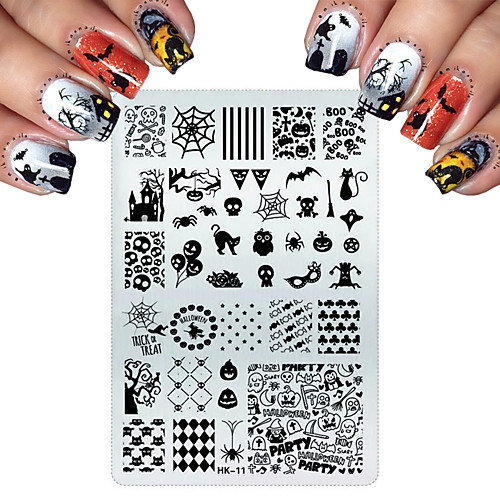 

Stainless Steel Stamping For Cats Halloween Skull Butterfly Flower Nail Stamping Plates Nail Art