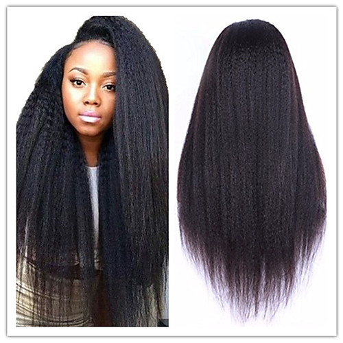 

Unprocessed Human Hair Glueless Lace Front Wig Kardashian style Brazilian Hair kinky Straight Yaki Natural Black Wig 130% Density with Baby Hair Natural Hairline African American Wig Women's Long