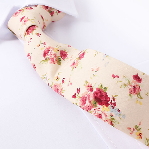 

Beige Floral Skinny Ties Cotton