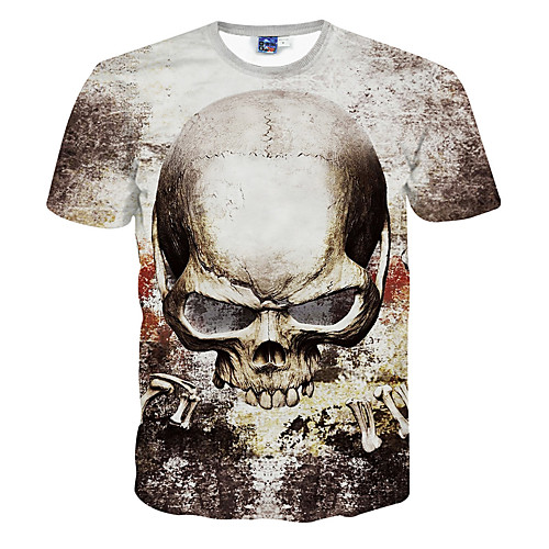 

Men's T shirt Skull Print Short Sleeve Daily Tops Light gray