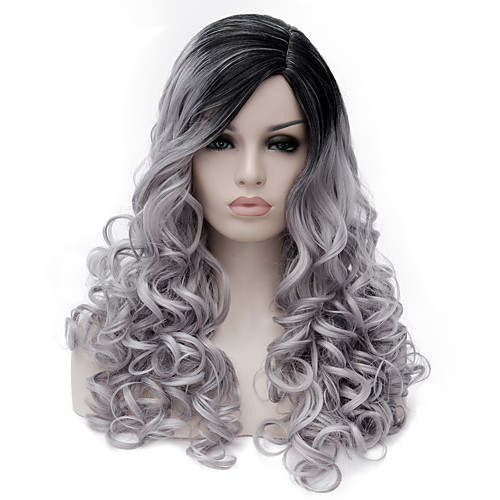 

Synthetic Wig Wig Medium Length Grey Synthetic Hair Women's Gray