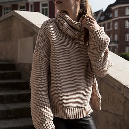 

Women's Streetwear Solid Colored Pullover Long Sleeve Regular Sweater Cardigans Turtleneck Fall Winter Khaki