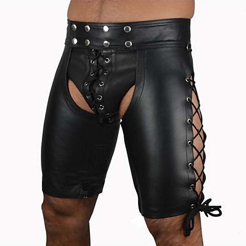 

Men's Lace up Boxer Briefs Solid Colored Mid Waist Black S M L