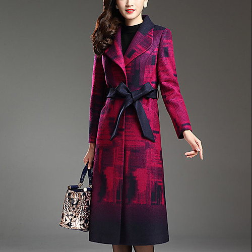 

Women's Coat Plaid Vintage Fall Notch lapel collar Coat Maxi Daily Long Sleeve Faux Leather Coat Tops Purple
