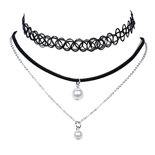 

Women's Pearl Choker Necklace Pendant Necklace Chain Necklace Double Ladies Religious Jewelry Tattoo Style Vintage Pearl Lace Alloy Black Necklace Jewelry For Wedding Party Daily Casual Sports