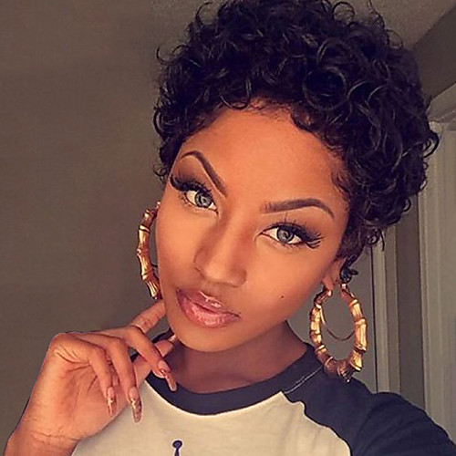 Human Hair Wig Short Kinky Curly Pixie Cut Short Hairstyles 2019 Berry Kinky Curly Curly African American Wig For Black Women Women S Jet Black 8 Inch