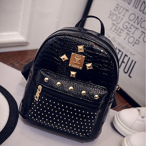 

leatherette PU Zipper Commuter Backpack Geometric Daily Gold / Black / Silver