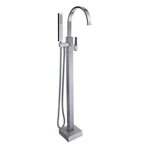 

Contemporary Antique Art Deco/Retro Tub And Shower Waterfall Pullout Spray Floor Standing Ceramic Valve Single Handle One Hole Nickel