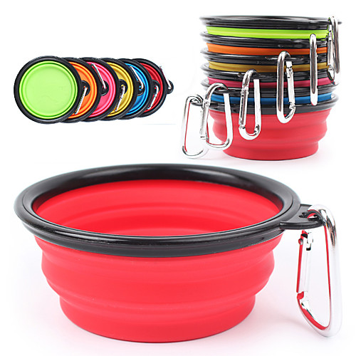 

Dog Bowls & Water Bottles Silicone Portable Foldable Black Purple Yellow Bowls & Feeding