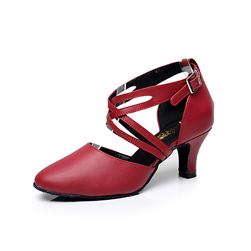 

Women's Latin Shoes / Ballroom Shoes Leather Buckle Sandal Buckle Low Heel Customizable Dance Shoes Black / Red / Indoor / Performance / Practice / Professional / EU41