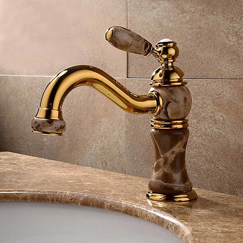 

Contemporary Modern Centerset Widespread Ceramic Valve Single Handle One Hole Ti-PVD, Bathroom Sink Faucet