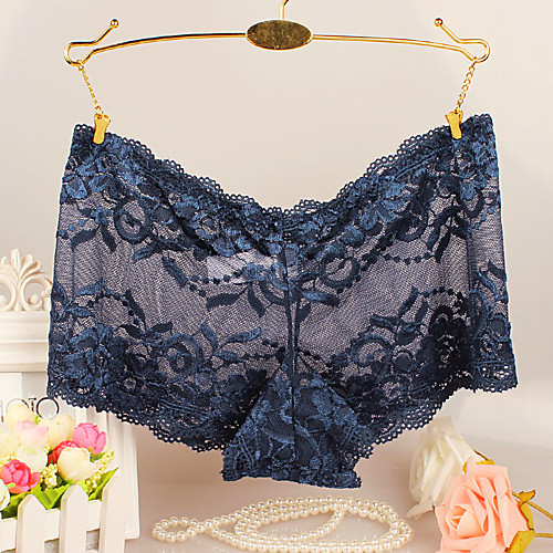 

Women's Lace Sexy Shorties & Boyshorts Panties - Plus Size, Solid Colored Low Waist White Black Purple M L XL