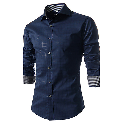 

Men's Shirt Plaid Long Sleeve Daily Tops Cotton Business Streetwear White Navy Blue Light Blue