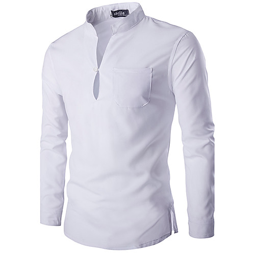 

Men's Solid Colored Basic Slim Shirt Basic Chinoiserie Daily Weekend Stand White / Black / Spring / Fall / Long Sleeve