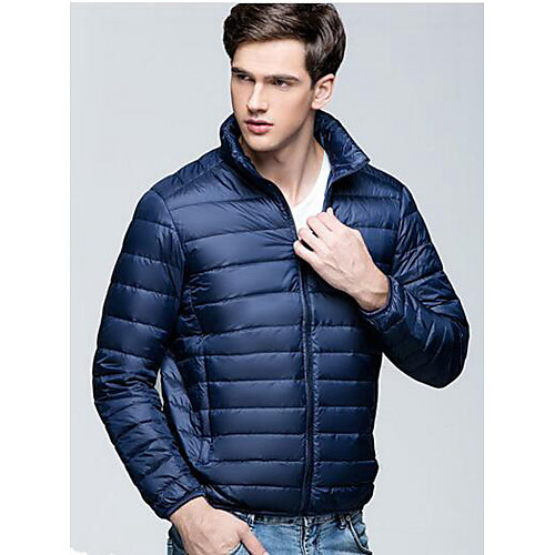 

Men's Winter Down Parka Daily Streetwear Solid Colored White Duck Down Nylon Long Sleeve Stand Collar Wine / Black / Navy Blue M / L / XL