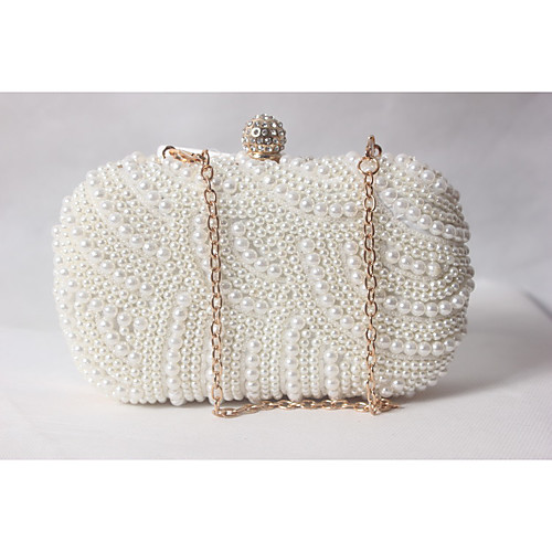 

Women's Beading / Pearl / Imitation Pearl Satin Evening Bag Solid Colored White-Beige-Red