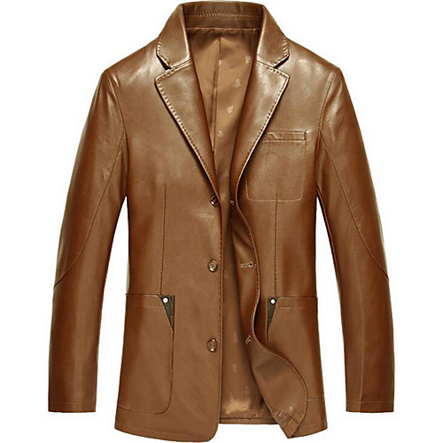 

Men's Leather Jackets Solid Color Elegant & Luxurious Winter Fur Coat Regular Office / Career Long Sleeve N / A Coat Tops Black