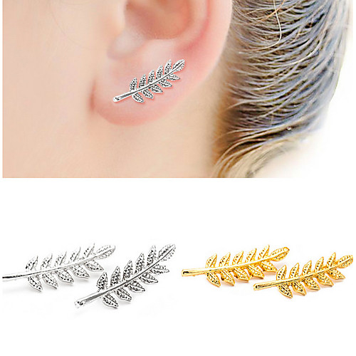 

Women's Crystal Stud Earrings Drop Earrings Climber Earrings Leaf Ladies Simple Style Double-layer Earrings Jewelry Black / Gold / Silver For Casual Daily Sports 1pc