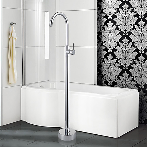 

Contemporary Art Deco/Retro Modern Tub And Shower Widespread Floor Standing Ceramic Valve Single Handle One Hole Chrome, Bathtub Faucet