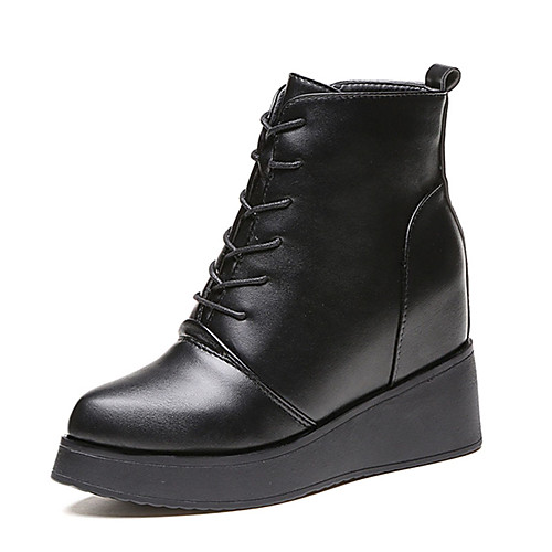 

Women's Boots Chunky Heel Round Toe Lace-up PU Mary Jane / Combat Boots Walking Shoes Winter Black