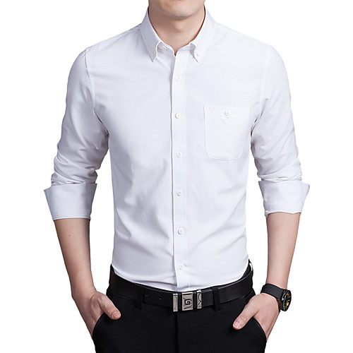 

Men's Shirt Solid Colored Plus Size Long Sleeve Daily Tops Business Wine White Black